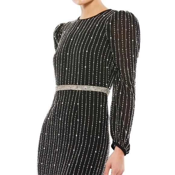 Cocktail by Mac Duggal Long Sleeve Puff Sleeve Beaded Mini Dress - Size 0 - NWT - Picture 2 of 6